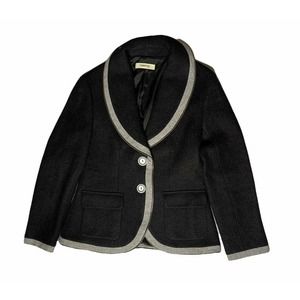 Womens Manyus Black Gray Wool Blend Blazer Jacket with Zipper Trim Lined Sz M